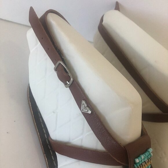 ROXY T-Strap  Sandals Women's Size US7/7.5 Brown Multicolor Beading Leather - Picture 7 of 11